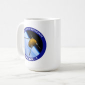 Patch für die Satellitenmission von Idaho Spudnik Kaffeetasse (Vorderseite Links)