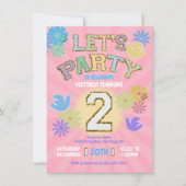 Patch Letter Birthday Party Retro Preppy Hippie Einladung (Vorderseite)