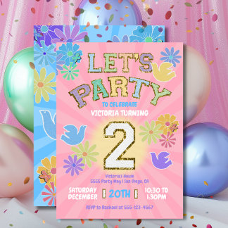 Patch Letter Birthday Party Retro Preppy Hippie Einladung