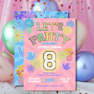 Patch Letter Birthday Party Retro Preppy Hippie Einladung