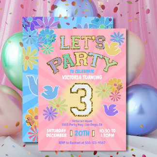 Patch Letter Birthday Party Retro Preppy Hippie Einladung