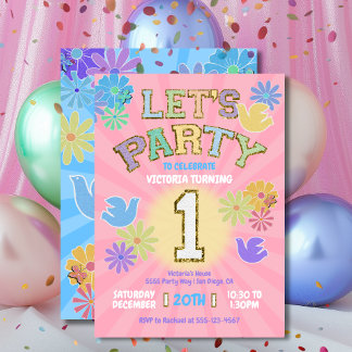 Patch Letter Birthday Party Retro Preppy Hippie Einladung