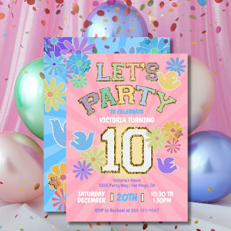 Patch Letter Birthday Party Retro Preppy Hippie Einladung