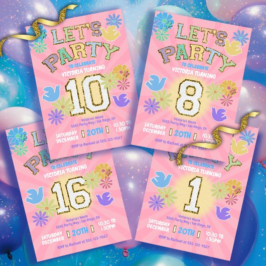 Patch Letter Birthday Party Retro Preppy Hippie Einladung