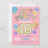 Patch Letter Birthday Party Retro Preppy Hippie Einladung (Vorderseite)