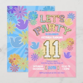 Patch Letter Birthday Party Retro Preppy Hippie Einladung