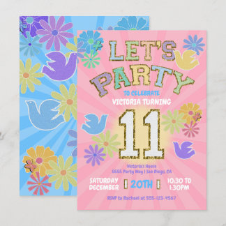 Patch Letter Birthday Party Retro Preppy Hippie Einladung