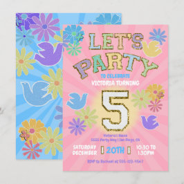 Patch Letter Birthday Party Retro Preppy Hippie Einladung