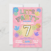 Patch Letter Birthday Party Retro Preppy Hippie Einladung (Vorderseite)