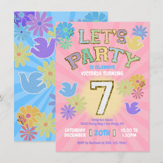 Patch Letter Birthday Party Retro Preppy Hippie Einladung