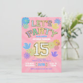Patch Letter Birthday Party Retro Preppy Hippie Einladung (Stehend Vorderseite)