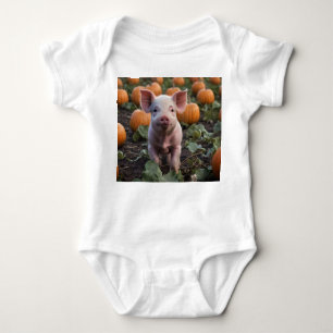 **"Patch of Joy: A Happy Baby Pig Under Pumpkins"* Baby Strampler