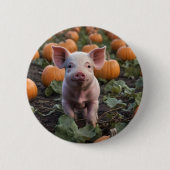 **"Patch of Joy: A Happy Baby Pig Under Pumpkins"* Button (Vorderseite)