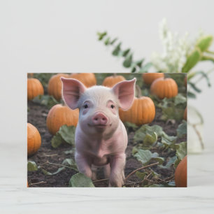 **"Patch of Joy: A Happy Baby Pig Under Pumpkins"* Einladung