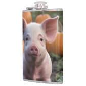 **"Patch of Joy: A Happy Baby Pig Under Pumpkins"* Flachmann (Links)