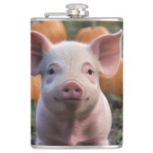 **"Patch of Joy: A Happy Baby Pig Under Pumpkins"* Flachmann (Vorderseite)