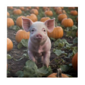 **"Patch of Joy: A Happy Baby Pig Under Pumpkins"* Fliese (Vorderseite)