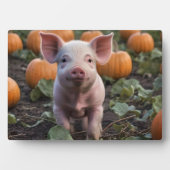 **"Patch of Joy: A Happy Baby Pig Under Pumpkins"* Fotoplatte (Vorderseite)