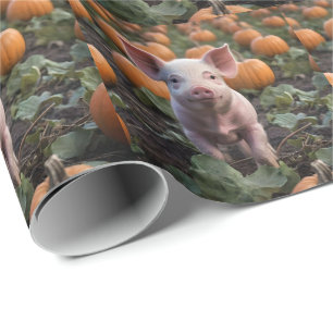 **"Patch of Joy: A Happy Baby Pig Under Pumpkins"* Geschenkpapier