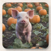 **"Patch of Joy: A Happy Baby Pig Under Pumpkins"* Getränkeuntersetzer (Vorderseite)
