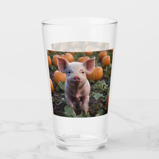 **"Patch of Joy: A Happy Baby Pig Under Pumpkins"* Glas (Vorderseite)