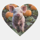 **"Patch of Joy: A Happy Baby Pig Under Pumpkins"* Herz-Aufkleber (Vorderseite)
