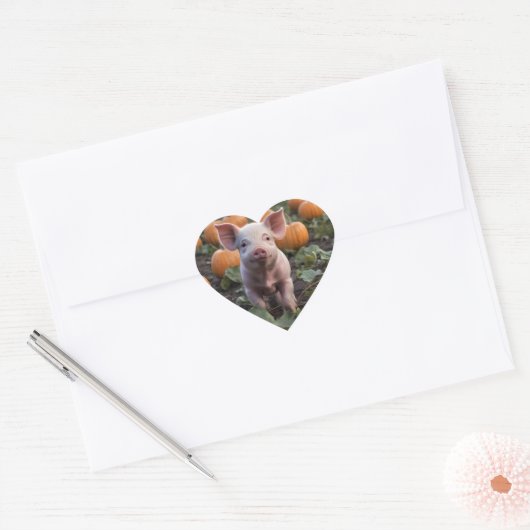 **"Patch of Joy: A Happy Baby Pig Under Pumpkins"* Herz-Aufkleber (Umschlag)