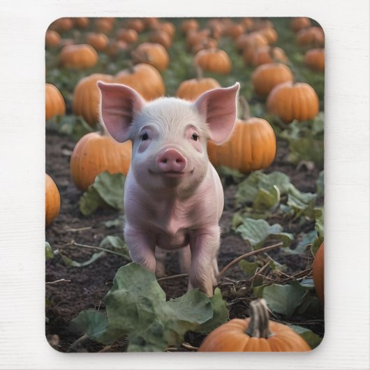 **"Patch of Joy: A Happy Baby Pig Under Pumpkins"* Mousepad (Vorne)