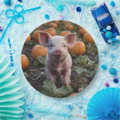 **"Patch of Joy: A Happy Baby Pig Under Pumpkins"* Pappteller (Party)