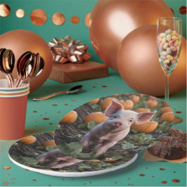 **"Patch of Joy: A Happy Baby Pig Under Pumpkins"* Pappteller