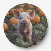 **"Patch of Joy: A Happy Baby Pig Under Pumpkins"* Pappteller (Vorderseite)
