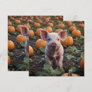 **"Patch of Joy: A Happy Baby Pig Under Pumpkins"* Save The Date