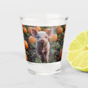 **"Patch of Joy: A Happy Baby Pig Under Pumpkins"* Schnapsglas