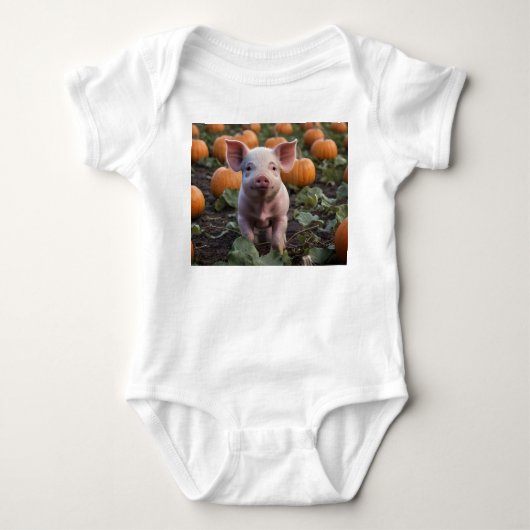 **"Patch of Joy: A Happy Baby Pig Under Pumpkins"* Strampler (Vorderseite)
