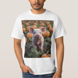 **"Patch of Joy: A Happy Baby Pig Under Pumpkins"* T-Shirt