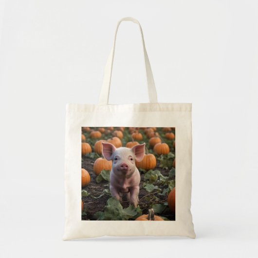 **"Patch of Joy: A Happy Baby Pig Under Pumpkins"* Tragetasche (Vorne)