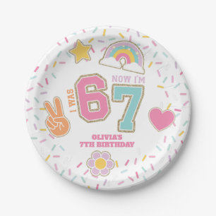 Patch Preppy Ich war SECHS jetzt bin ich SIEBEN  7 Pappteller