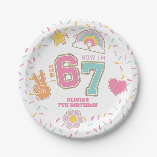 Patch Preppy Ich war SECHS jetzt bin ich SIEBEN  7 Pappteller (Vorderseite)