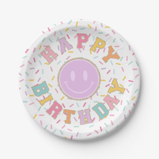 Patch Preppy Letter Geburtstag Pappteller (Vorderseite)