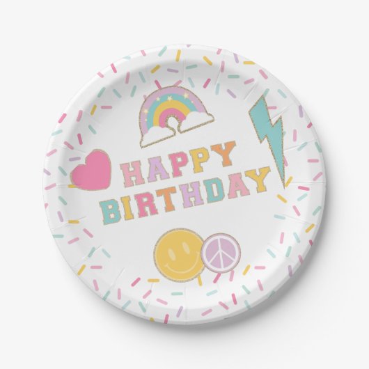 Patch Preppy Letter Geburtstagspapierplatten Pappteller (Vorderseite)