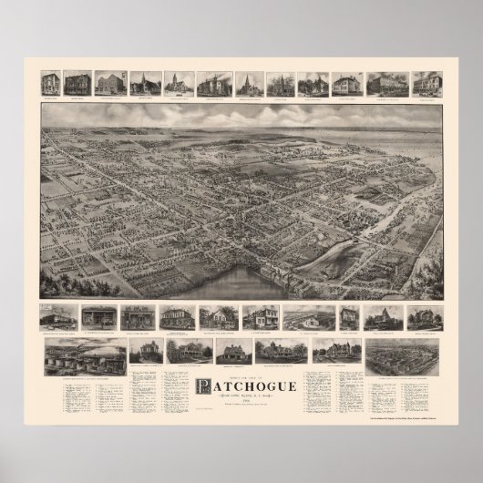 Patchogue, NY Panoramic Map - 1906 Poster (Vorne)