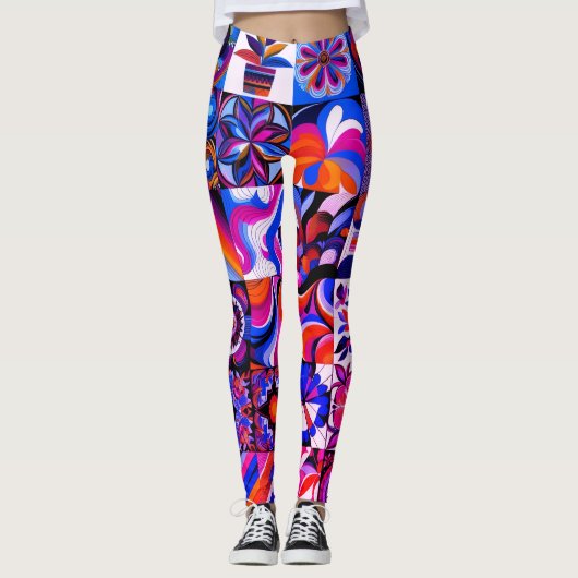 Patchwork-Abstraktkunst Paar maßgeschneiderter Mod Leggings (Vorderseite)