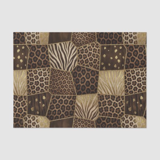 Patchwork-Afrika-Tierdruck | Braun & Gold Seidenpapier (Vorderseite)