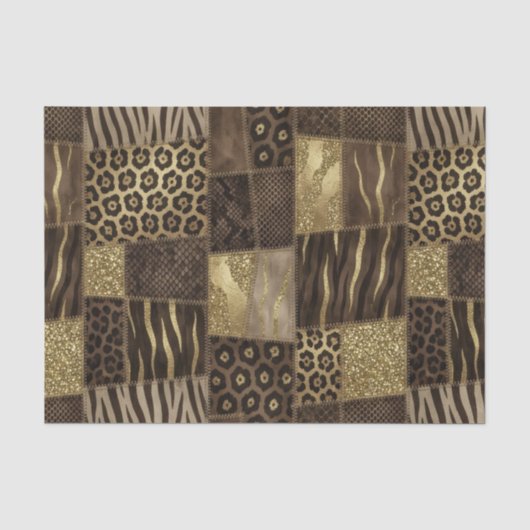 Patchwork-Afrika-Tierdruck | Braun & Gold Seidenpapier (Vorderseite)