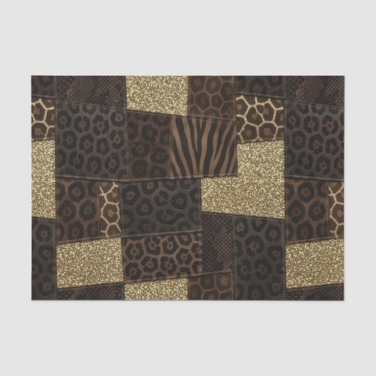 Patchwork-Afrika-Tierdruck | Braun & Gold Seidenpapier (Vorderseite)