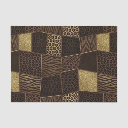 Patchwork-Afrika-Tierdruck | Braun & Gold Seidenpapier (Vorderseite)