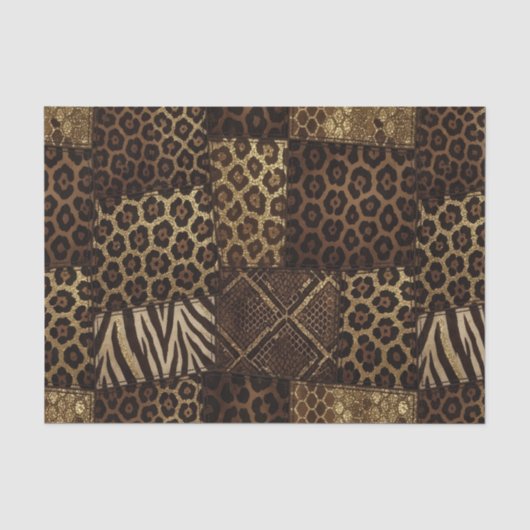 Patchwork-Afrika-Tierdruck | Braun & Gold Seidenpapier (Vorderseite)