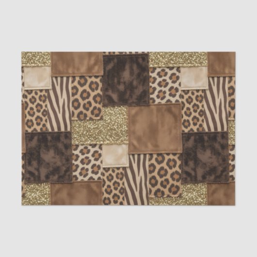 Patchwork-Afrika-Tierdruck | Braun & Gold Seidenpapier (Vorderseite)