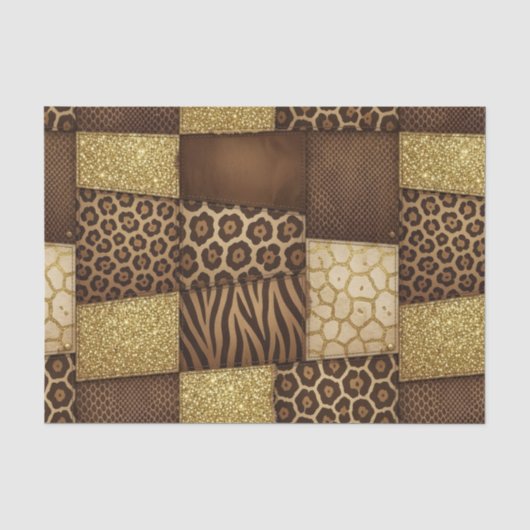 Patchwork-Afrika-Tierdruck | Braun & Gold Seidenpapier (Vorderseite)