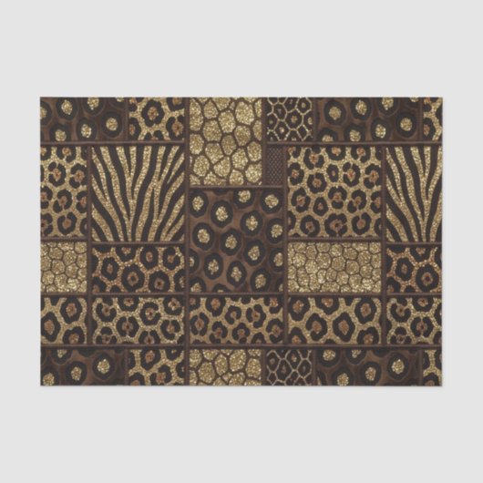 Patchwork-Afrika-Tierdruck | Braun & Gold Seidenpapier (Vorderseite)